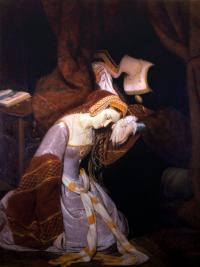 Ana Bolena en la Torre de Londres, por Édouard Cibot (1835)